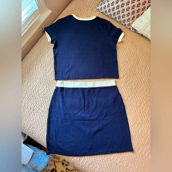 NWT Mango 2 Piece Set- Buttoned Knit Skirt and T-Shirt w Contrasting Buttons XL - Picture 12 of 12